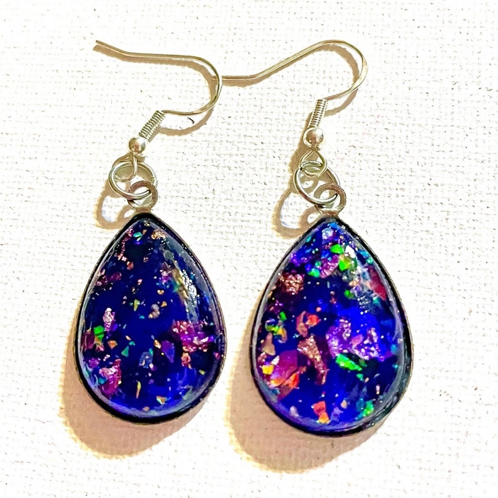 Opalescent Purple Teardrop Dangle Earrings